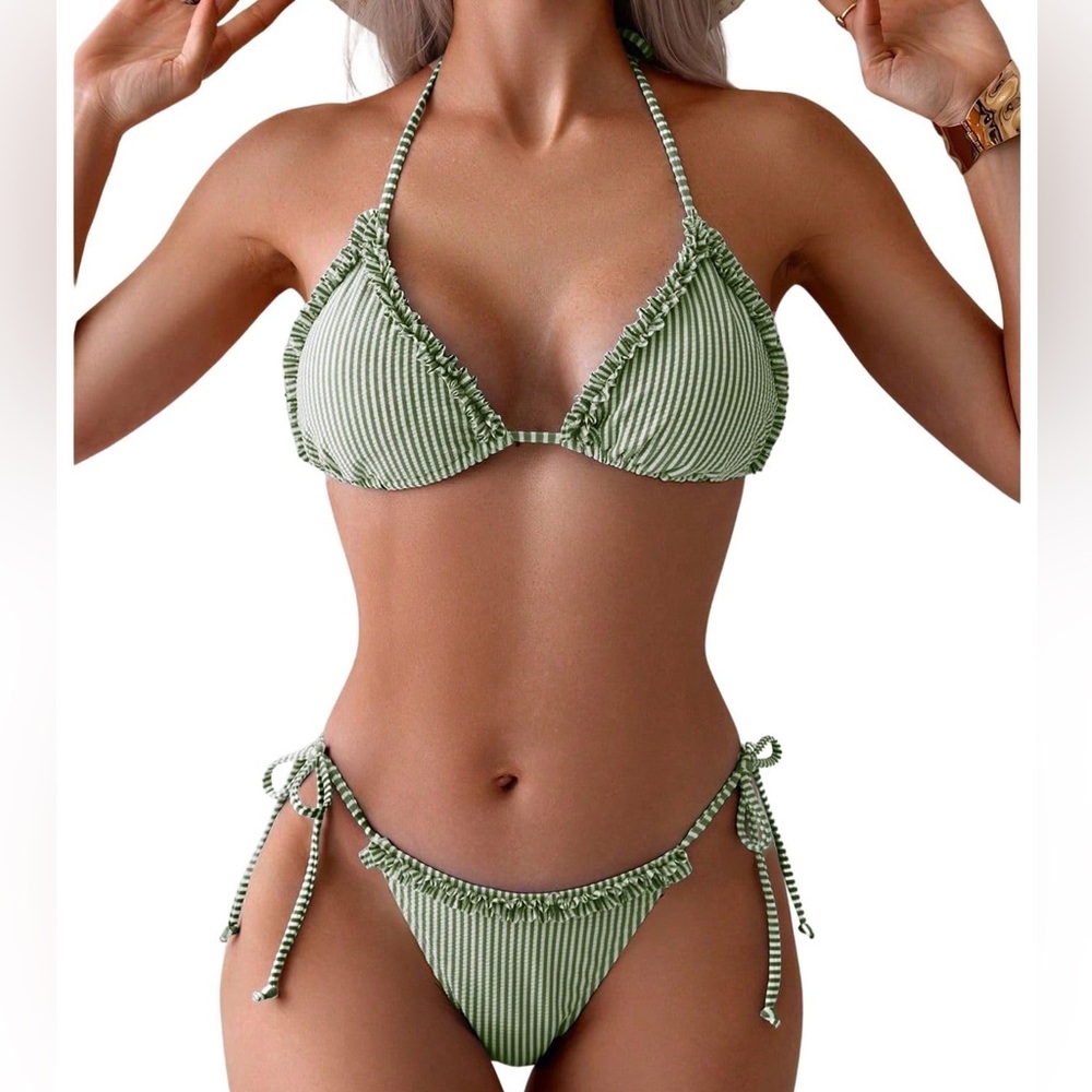 Verdusa Two Piece String Bikini Swimsuit Women’s Size S Army Green Cheeky Sexy